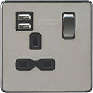 Knightsbridge  13A 1-Gang SP Switched Socket + 2.4A 2-Outlet Type A USB Charger Black Nickel with Black Inserts