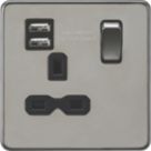 Knightsbridge  13A 1-Gang SP Switched Socket + 2.4A 12W 2-Outlet Type A USB Charger Black Nickel with Black Inserts