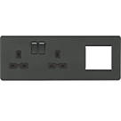 Knightsbridge  13A 2-Gang DP Combination Plate Anthracite with Black Inserts