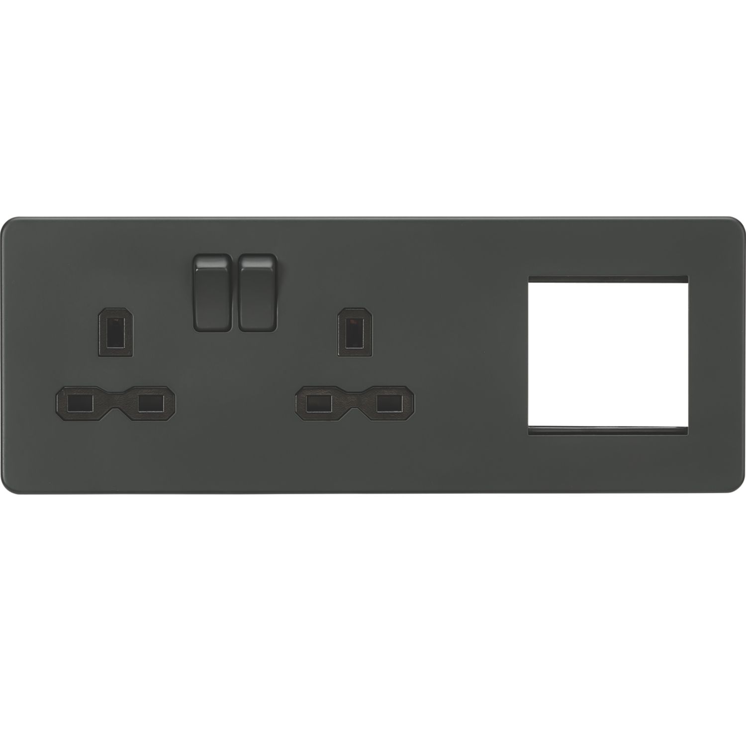 Knightsbridge 13A 2-Gang DP Combination Plate Anthracite with Black Inserts (637VF)