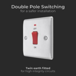 British General Nexus Metal 45A 1-Gang DP Cooker Switch Brushed Steel with LED