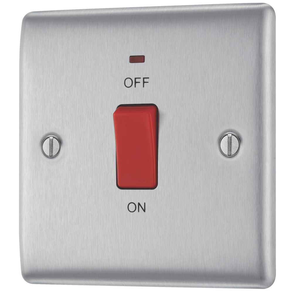 British General Nexus Metal 45A 1-Gang DP Cooker Switch Brushed Steel ...