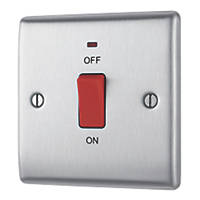 British General Nexus Metal 45A 1-Gang DP Cooker Switch Brushed Steel with LED