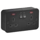 Knightsbridge  Black 13A 2-Gang DP Switched Metal Clad Double Socket with Neon with Black Inserts