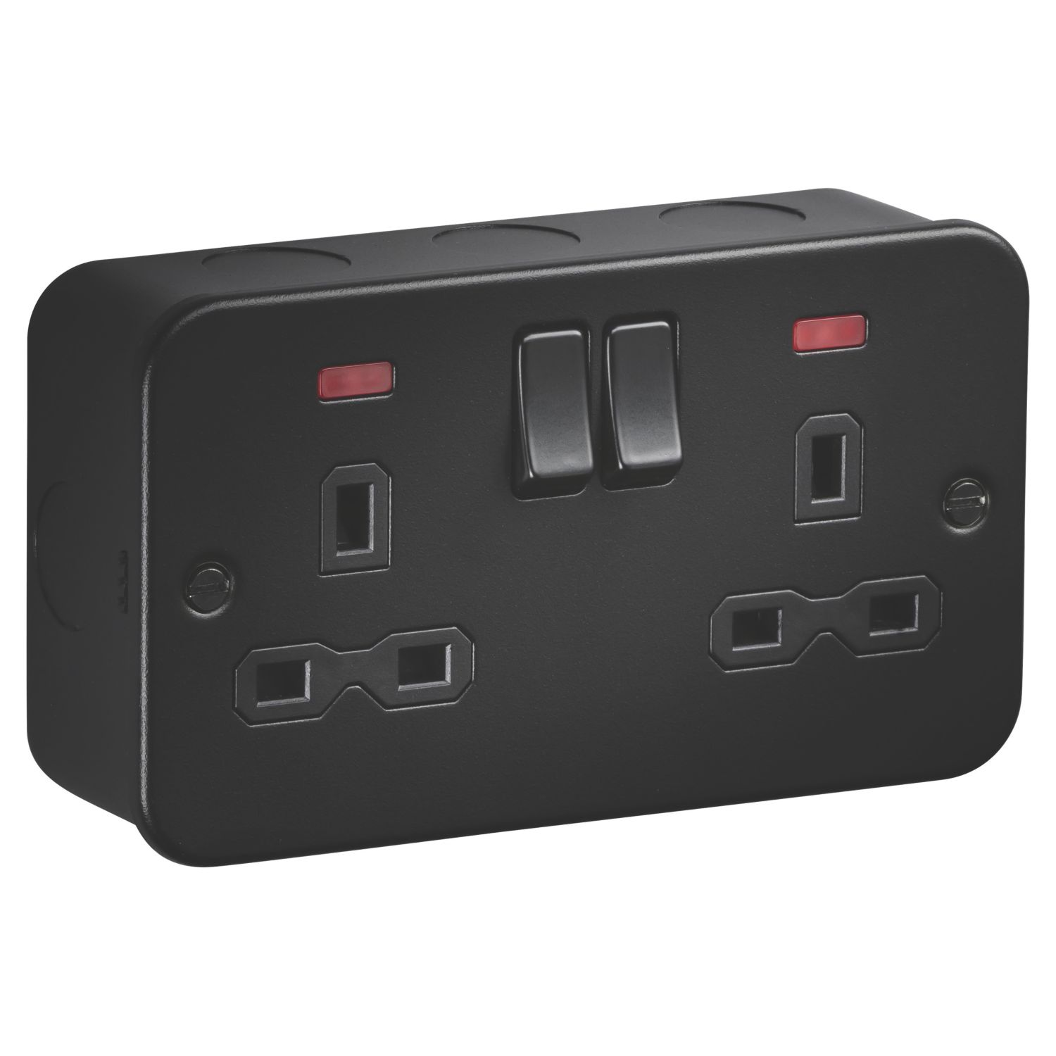 Knightsbridge 13A 2-Gang DP Switched Metal Clad Double Socket with Neon with Black Inserts (638AM)