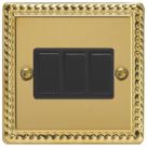 Varilight  10A 3-Gang 2-Way Light Switch  Georgian Brass