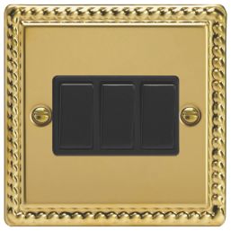 Varilight  10A 3-Gang 2-Way Light Switch  Georgian Brass