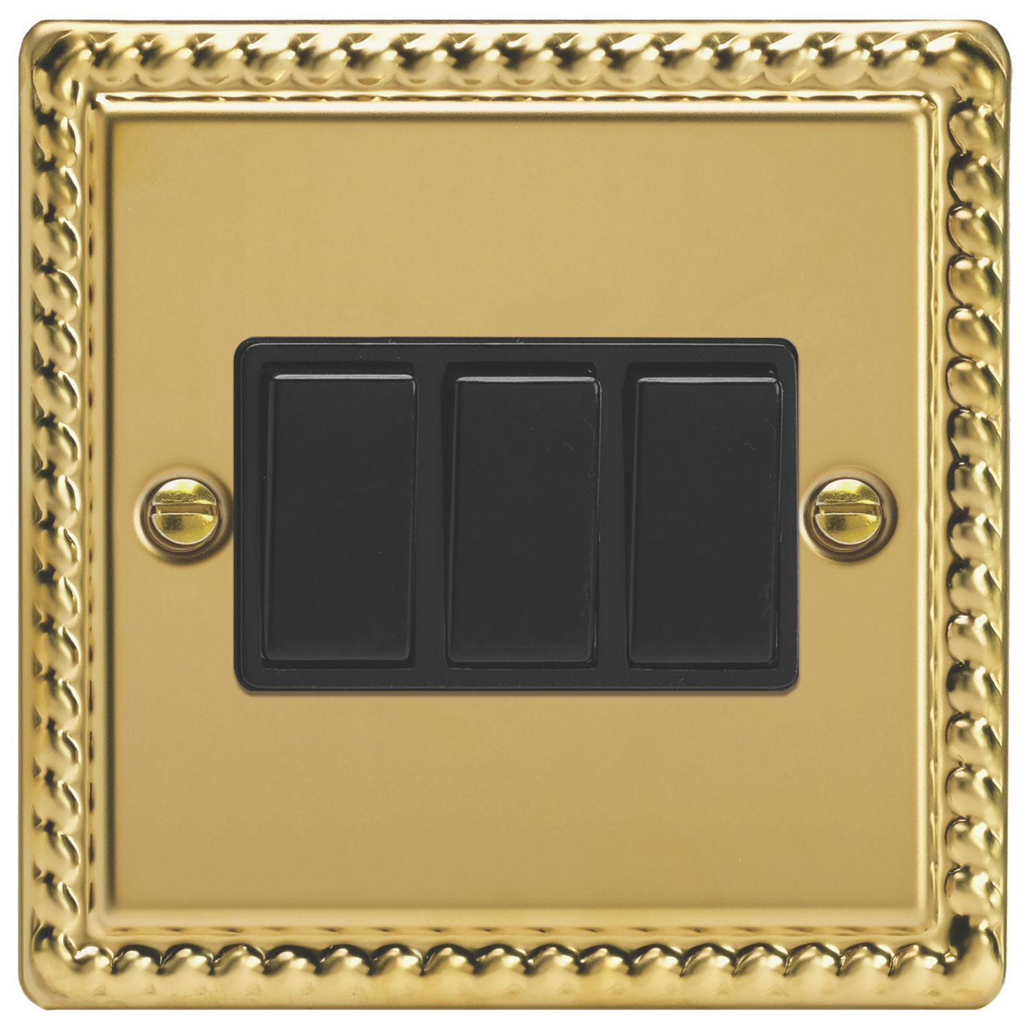 Varilight 10A 3-Gang 2-Way Light Switch Georgian Brass (638EA)