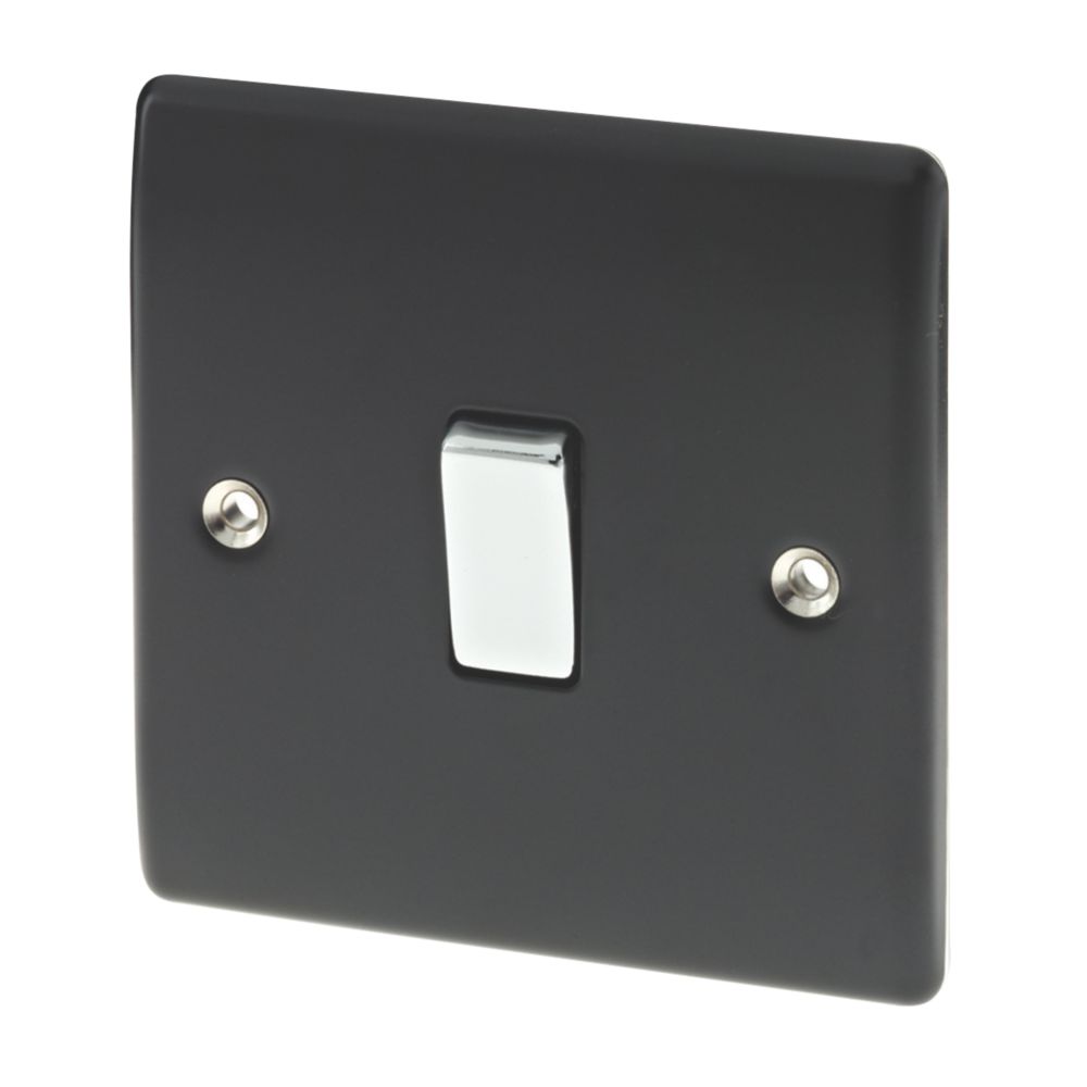 British General Nexus Metal 10AX 1-Gang Intermediate Switch Matt Black with White Inserts