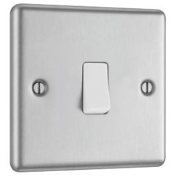 LAP  10AX 1-Gang 2-Way Light Switch  Brushed Stainless Steel with White Inserts
