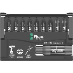 Wera Bit-Check 1/4" Hex Shank PZ Impaktor TriTorsion Screwdriver Bit Set 10 Pieces