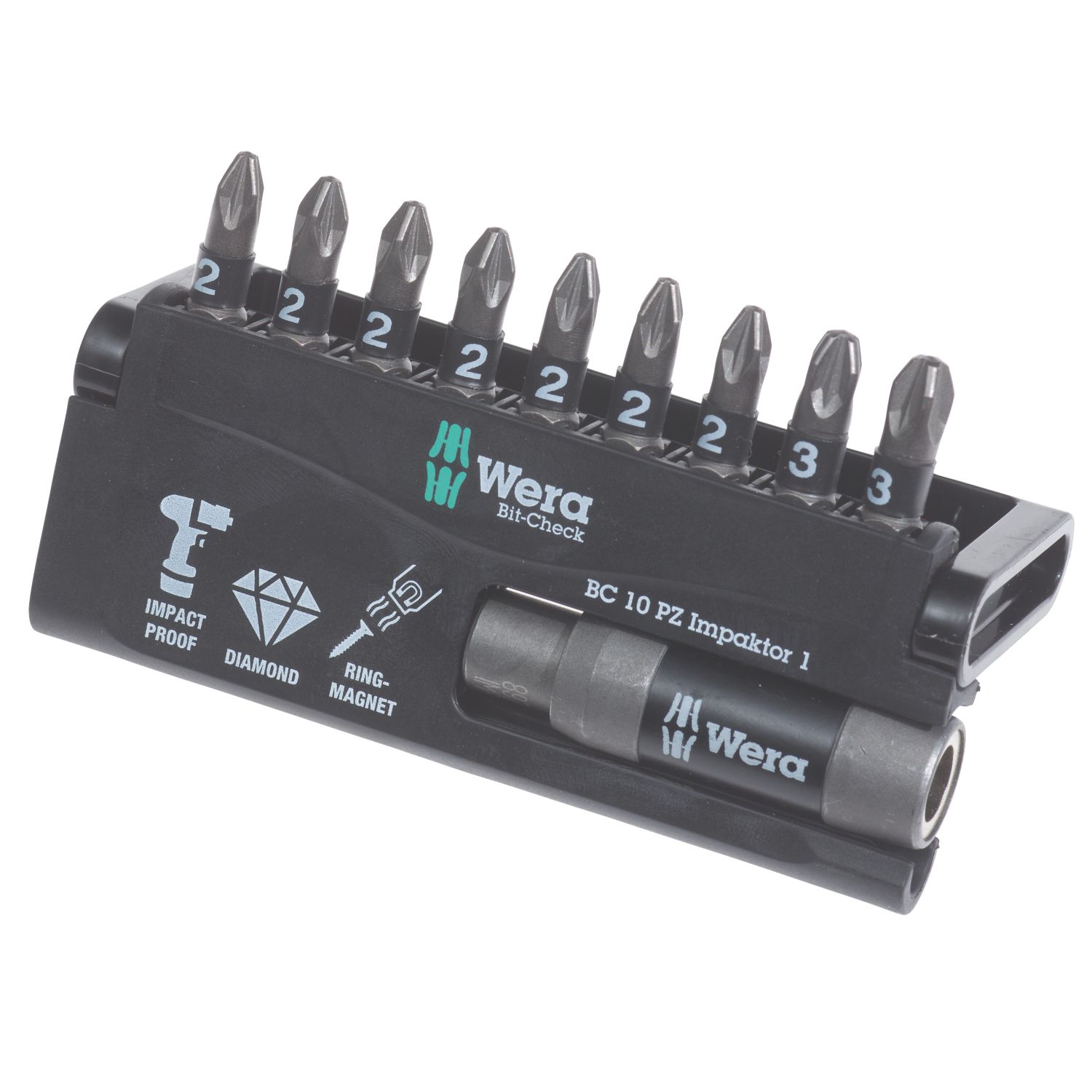 Wera Bit-Check 1/4" Hex Shank PZ Impaktor TriTorsion Screwdriver Bit Set 10 Pieces (639FP)