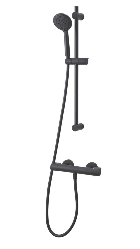 Swirl RearFed Exposed Black Thermostatic Concentric Mixer Shower Screwfix