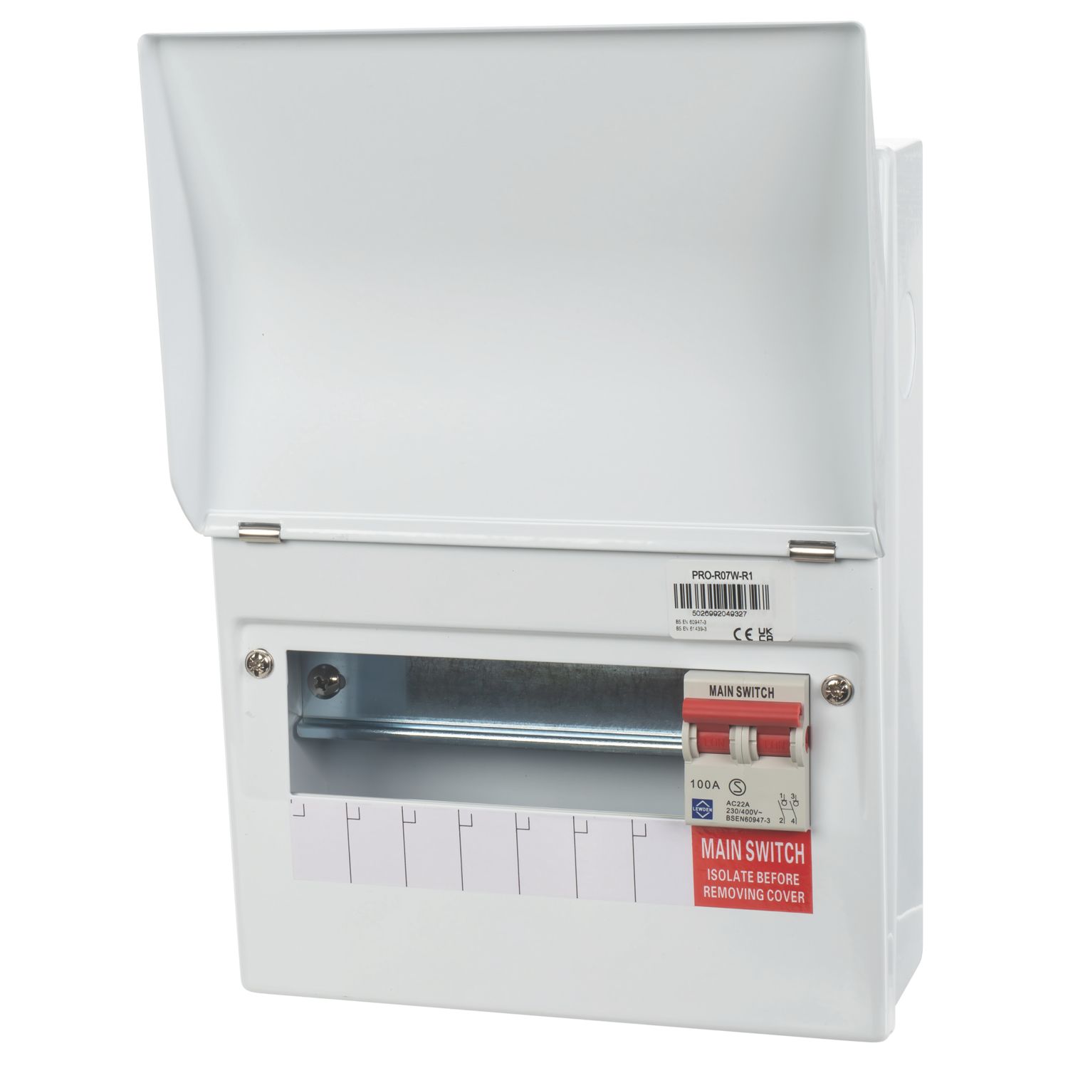 Lewden PRO-R07W-R1 9-Module 7-Way Part-Populated High Integrity Main Switch Consumer Unit (640AF)