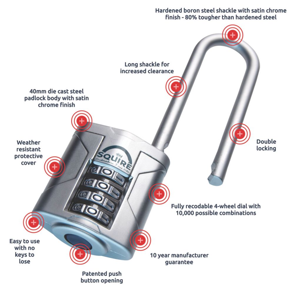 Squire Vulcan Combi 40/2.5 Water-Resistant Long Shackle