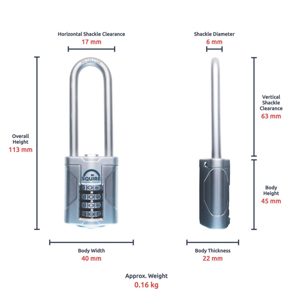 Squire Vulcan Combi 40/2.5 Water-Resistant Long Shackle