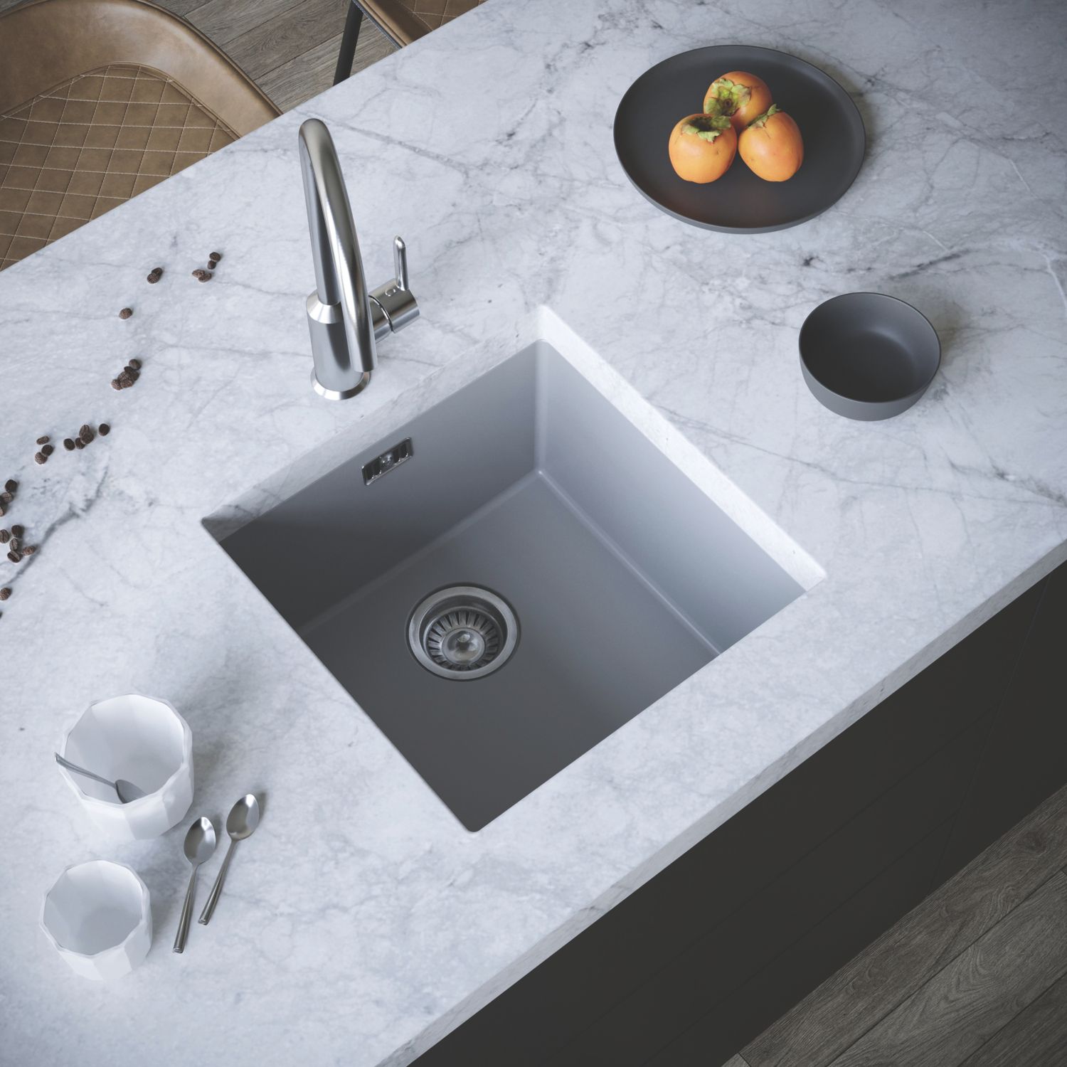 ETAL Comite 1 Bowl Composite Kitchen Sink Matt Grey 440mm x 440mm (640RG)