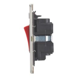 Contactum Lyric 45A 2-Gang DP Cooker Switch & 13A DP Switched Socket Brushed Steel with Neon with Black Inserts