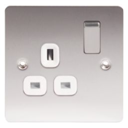 LAP  13A 1-Gang DP Switched Plug Socket Brushed Stainless Steel  with White Inserts