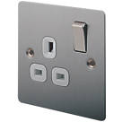 LAP  13A 1-Gang DP Switched Plug Socket Brushed Stainless Steel  with White Inserts