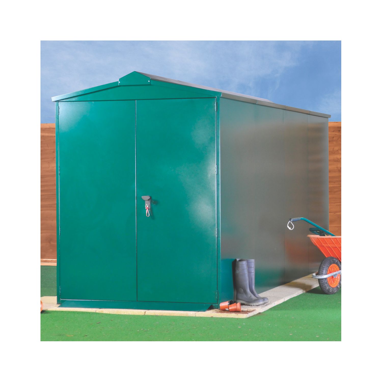 Asgard Centurion Plus 2 5' x 14' 6" (Nominal) Apex Metal Shed Green (6414K)