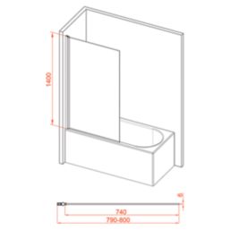 Semi-Framed Matt Black Bath Screen Reversible 800mm x 1400mm
