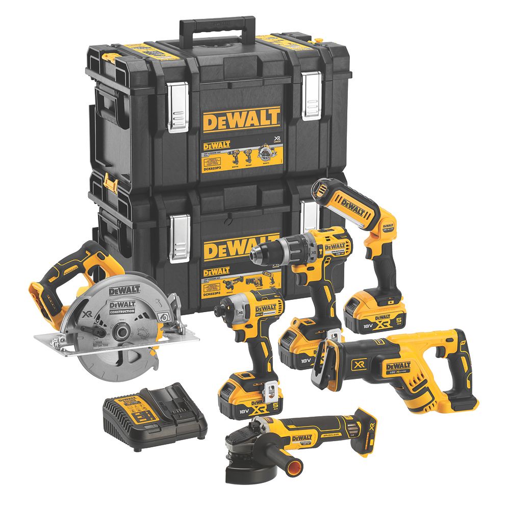 DeWalt DCK623P3-GB 18V 3 x 5Ah Li-Ion XR Brushless Cordless 6-Piece Kit ...