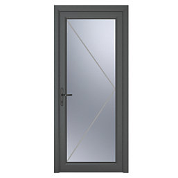 Crystal  Fully Glazed 1-Obscure Light RH Anthracite Grey uPVC Back Door 2090mm x 840mm