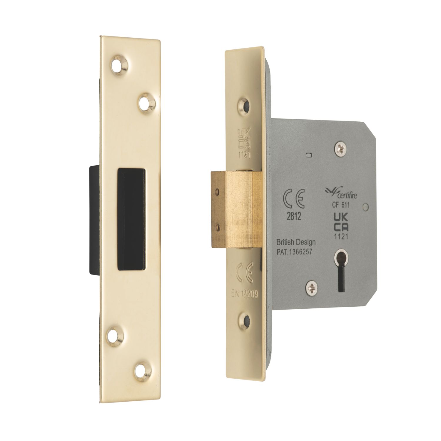 Smith & Locke Fire Rated 5 Lever Brass Deadlock 65mm Case - 44mm Backset (641PX)
