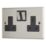 Contactum Iconic 13A 2-Gang DP Switched Socket Outlet Brushed Steel  with Black Inserts