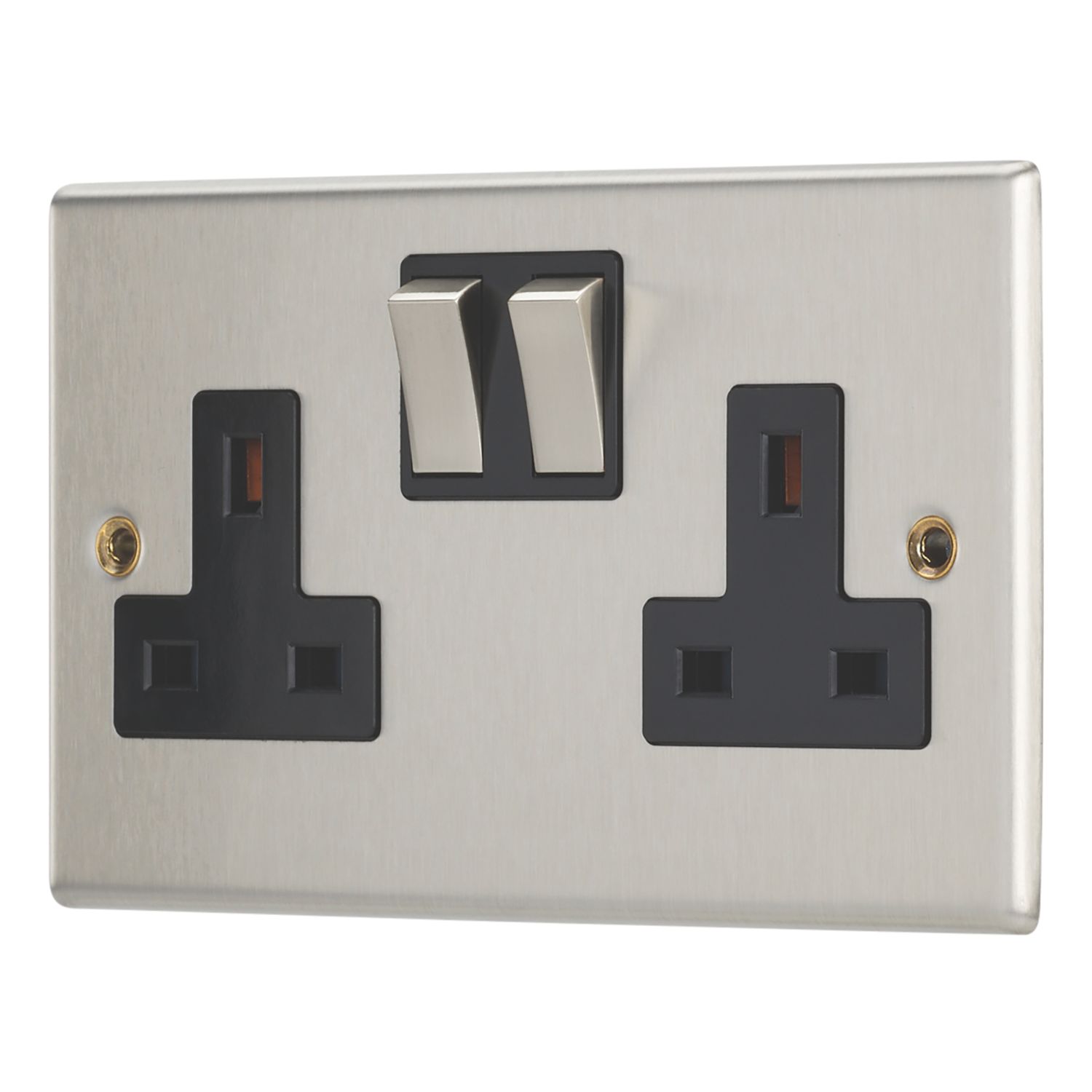 Contactum Iconic 13A 2-Gang DP Switched Socket Outlet Brushed Steel with Black Inserts (641RP)