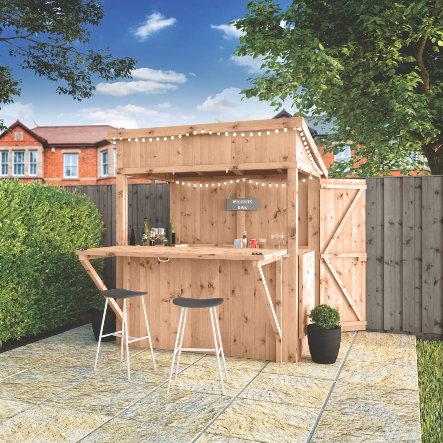 Mercia Premium Pressure-Treated 6' x 4' (Nominal) Pent Tongue & Groove Timber Garden Bar With Shutters (641YL)