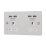 LAP  13A 2-Gang Unswitched Socket + 4.2A 10.5W 4-Outlet Type A USB Charger Brushed Stainless Steel with White Inserts