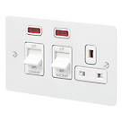 MK Edge 45A 2-Gang DP Cooker Switch & 13A DP Switched Socket White with Neon with Colour-Matched Inserts