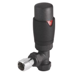 ETAL Danva 15mm x 1/2" Anthracite Angled & L/S Modern Thermostatic Radiator Valve & Lockshield