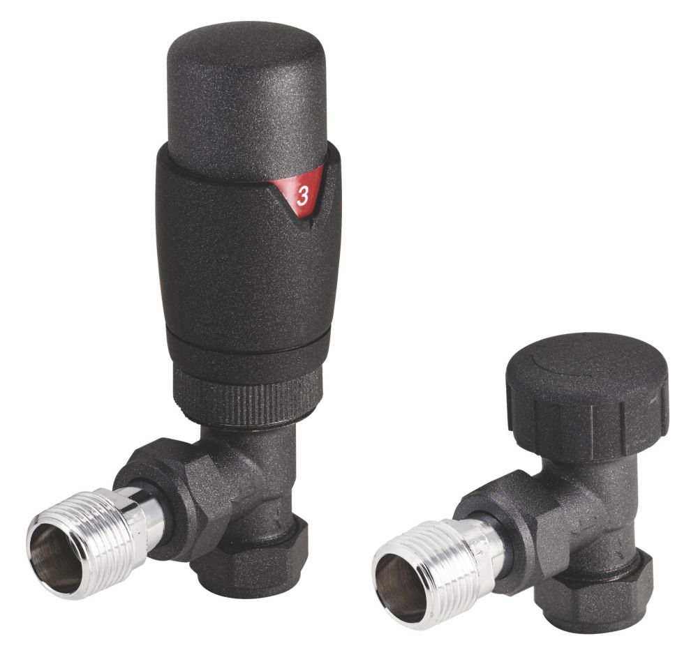 Thermostatic Radiator Valve + Lockshield Set, Angled Fitment