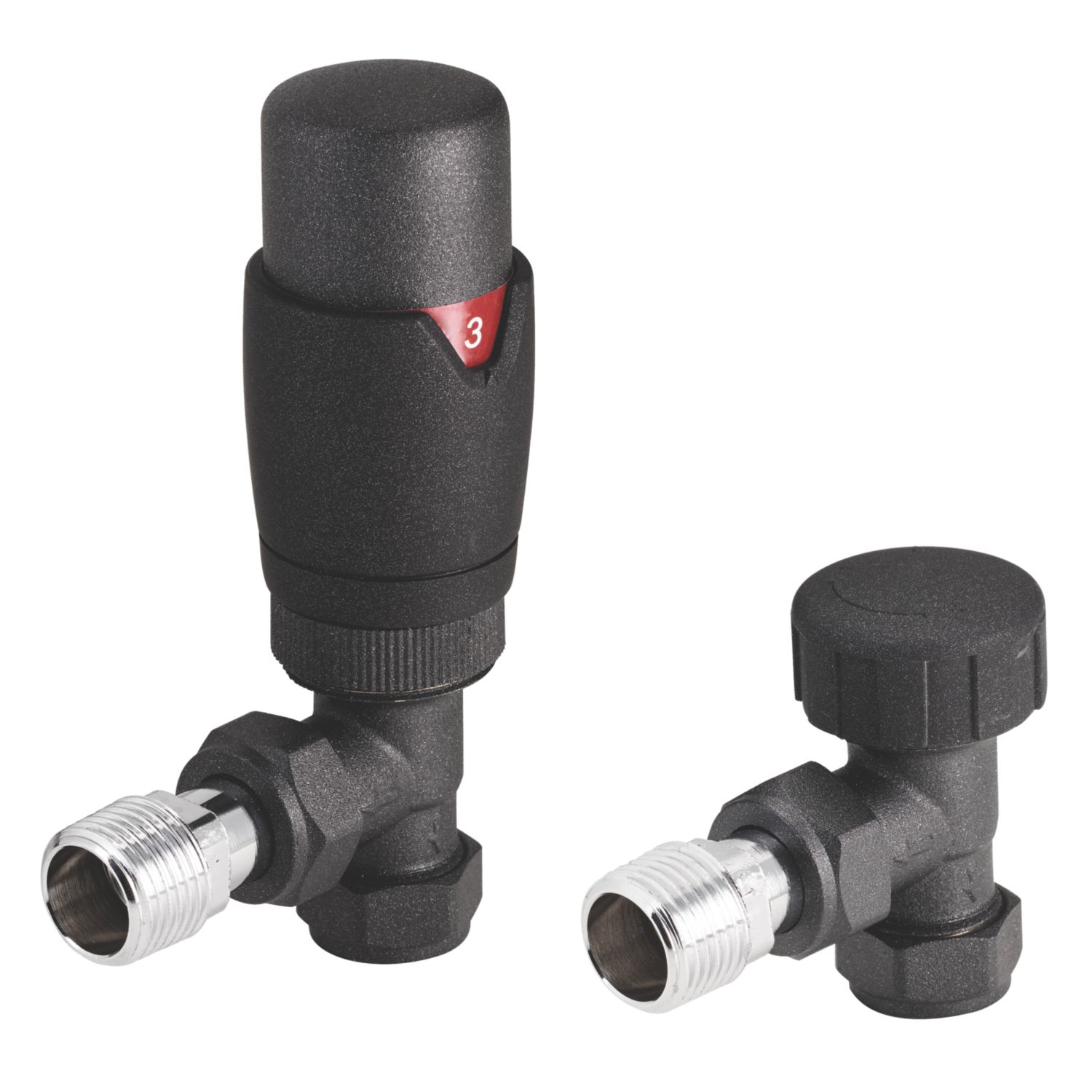 Cassellie Danva 15mm x 1/2" Anthracite Angled & L/S Modern Thermostatic Radiator Valve & Lockshield (642GX)
