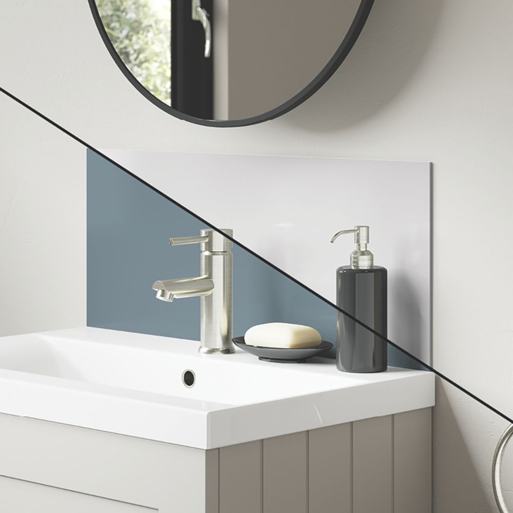 Splashwall Vanity Splashback Gloss Glacier White / Neptune Blue 600mm x 250mm x 4mm
