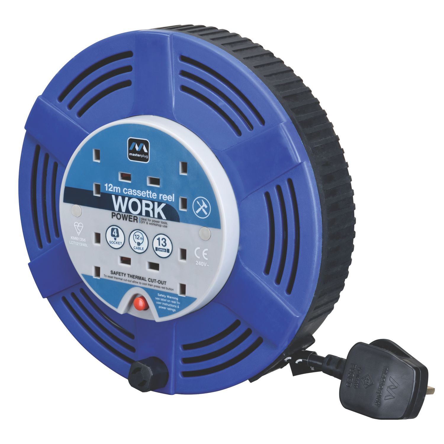 Masterplug Work Power 13A 4-Gang 12m Large Cassette Cable Reel 240V (642XG)