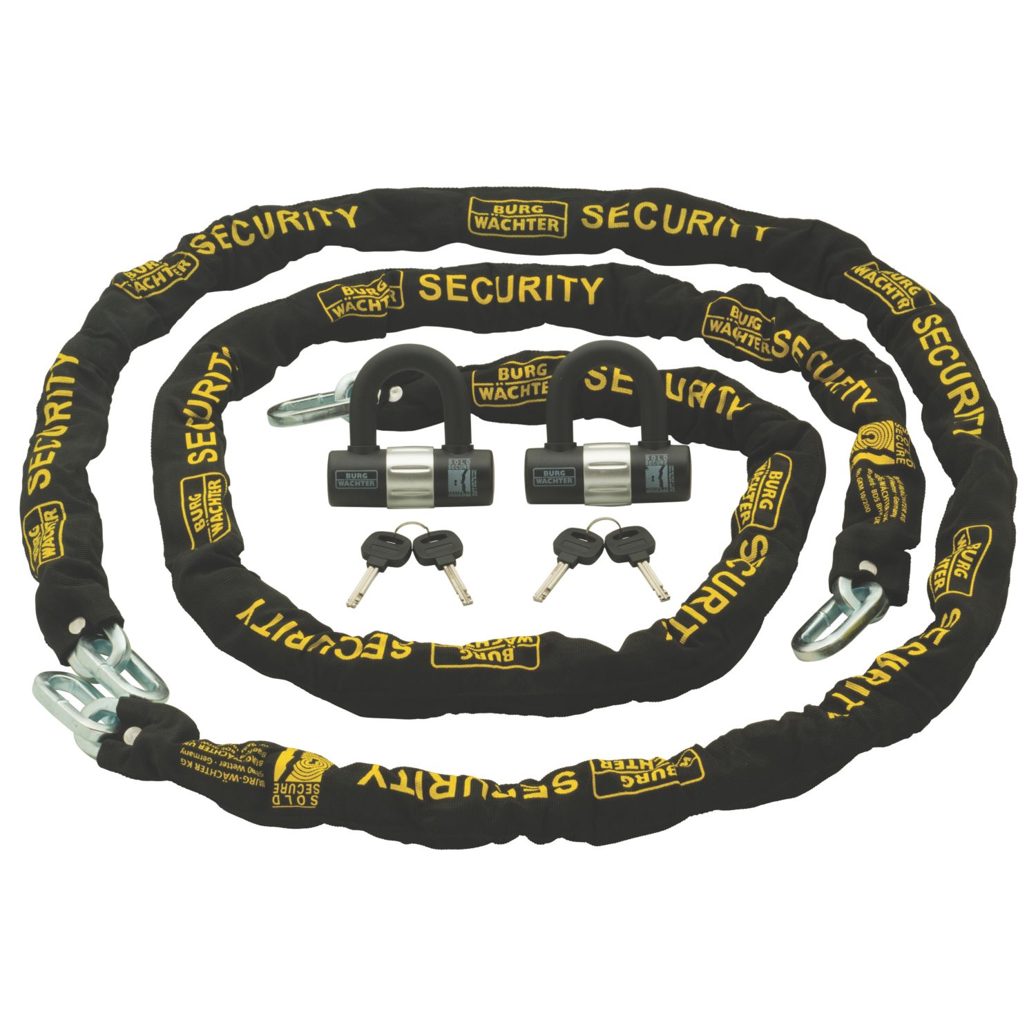 Burg-Wachter Hardened Steel Heavy Duty Security Kit: 2 x Chain, 2 x Lock & 2 2m x 10mm (642YY)