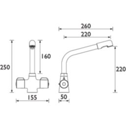 Bristan Manhattan Mono Kitchen Mixer Taps Chrome-Plated 1 Pair