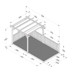 Forest Ultima 16' x 8' (Nominal) Flat Pergola & Decking Kit with 3 x Balustrades (4 Posts) & Canopy