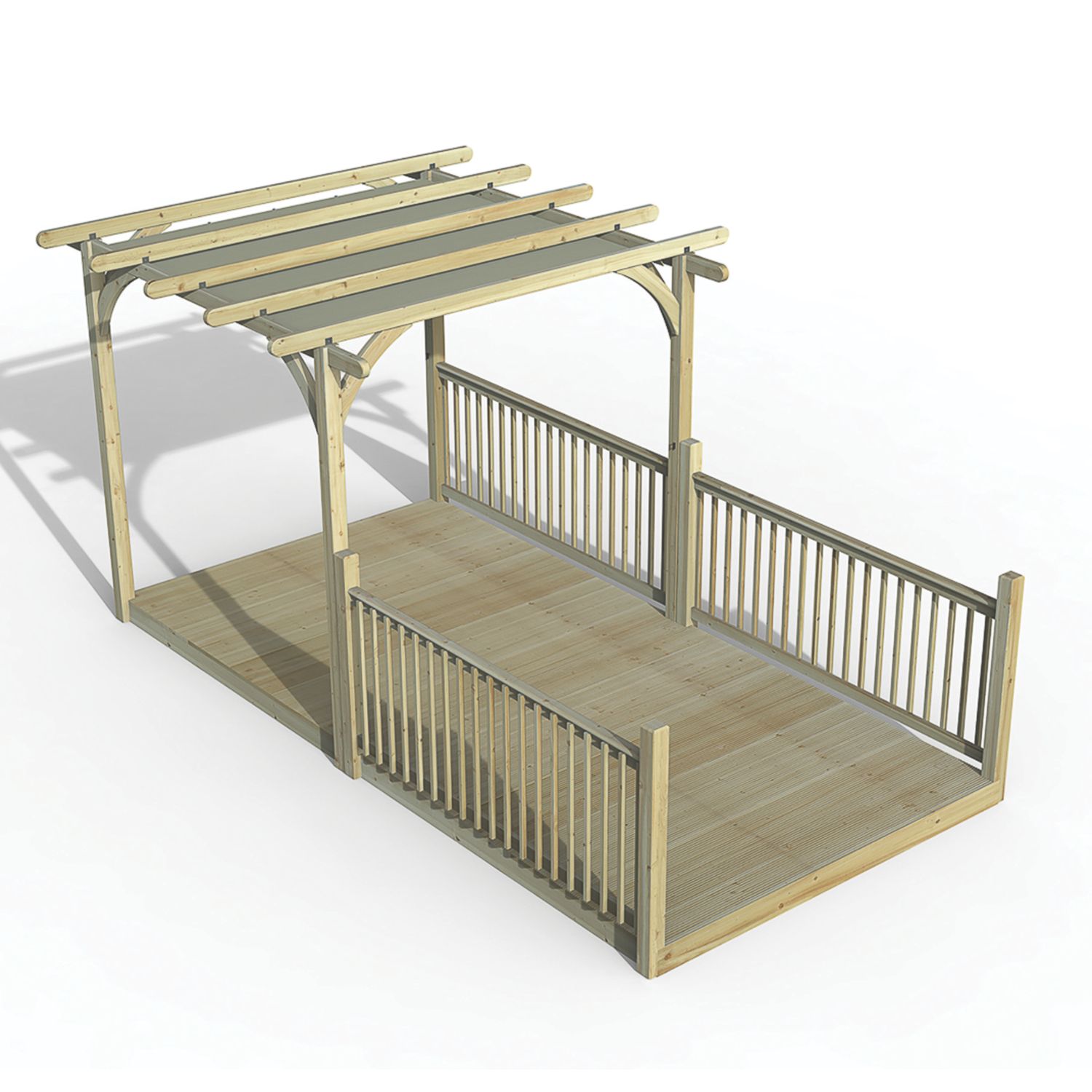 Forest Ultima 16' x 8' (Nominal) Flat Pergola & Decking Kit with 3 x Balustrades (4 Posts) & Canopy (643FL)