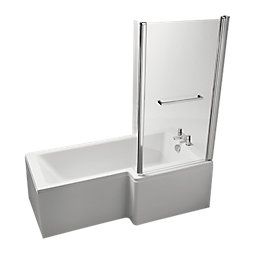 Ideal Standard Giovo Cube L-Shape Shower Bath Right-Hand Acrylic No Tap Holes 1700mm