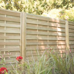 Forest Europa Single-Slatted  Fence Panels Natural Timber 6' x 6' Pack of 5