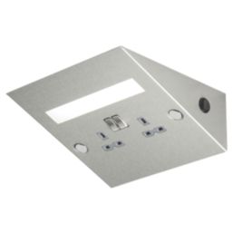 Knightsbridge  13A 2-Gang SP Switched Plug Socket Brushed Chrome  with Grey Inserts