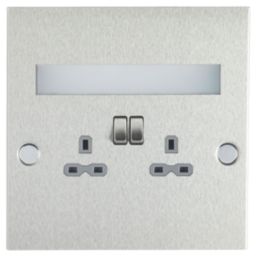 Knightsbridge  13A 2-Gang SP Switched Plug Socket Brushed Chrome  with Grey Inserts
