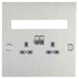 Knightsbridge  13A 2-Gang SP Switched Plug Socket Brushed Chrome  with Grey Inserts