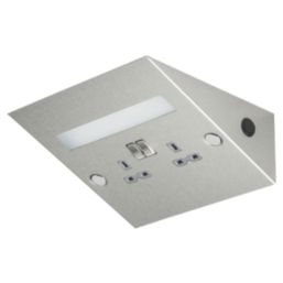 Knightsbridge  13A 2-Gang SP Switched Plug Socket Brushed Chrome  with Grey Inserts