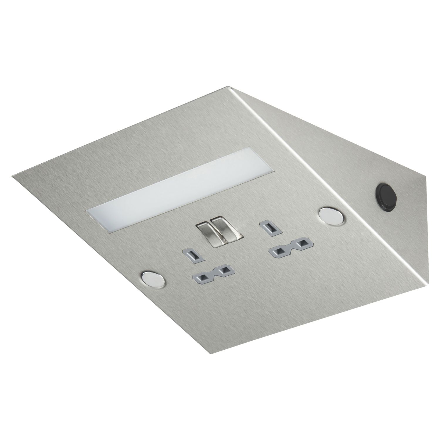 Knightsbridge 13A 2-Gang SP Switched Plug Socket Brushed Chrome with Grey Inserts (644AM)